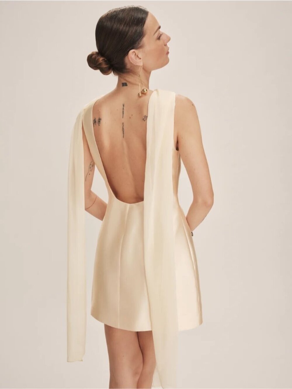 NEW Reformation Ecru Mini Scarf Detail Dress Butter Bridal Cream | US 2 UK 6